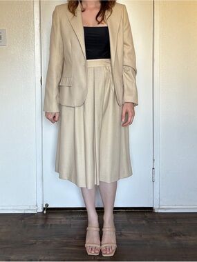 Vintage Givenchy Cream Midi Pleated Skirt Suit